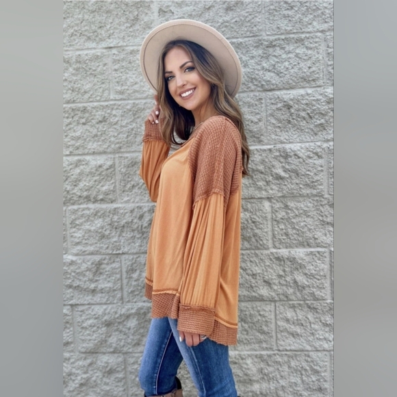 POL - Kailey Cozy Waffle Top Orange Brick Sz L - Picture 3 of 8